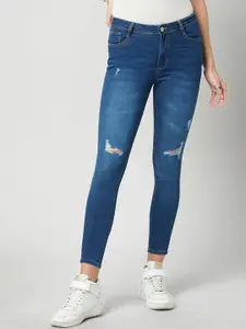 Kraus Jeans Women Skinny Fit High-Rise Mildly Distressed Light Fade Jeans