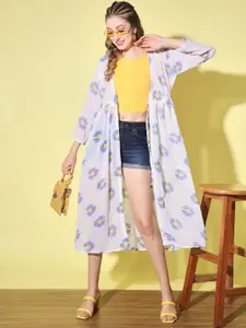 BUY NEW TREND Printed V-Neck Open Front Longline Shrug