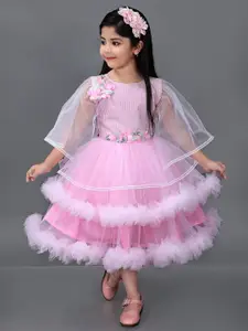 PN Fashion Kids-Girls Self Design Flared Sleeve Net Fit & Flare Dress
