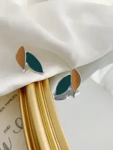 KRENOZ Silver-Plated Antique Leaf Shaped Studded