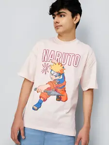 max Boys Naruto Printed Printed Drop-Shoulder Sleeves T-shirt