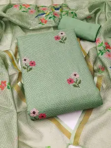 Peachmode Floral Embroidered Thread Work Unstitched Dress Material