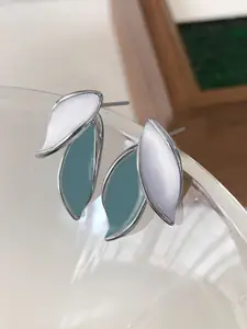 KRENOZ Silver-Plated Antique Leaf Shaped Studded