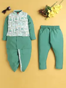 BAESD Boys Mandarin Collar Straight Kurta With Dhoti Pants Pyjama & Nehru Jacket