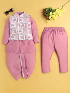 BAESD Boys Animal Printed Regular Mandarin Collar Straight Kurta With Dhoti Pants