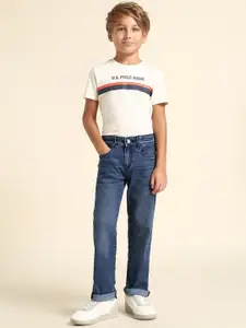 U.S. Polo Assn. Kids Boys Relaxed Fit Mid-Rise Light Fade Stretchable Jeans