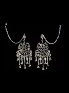 Sangria Silver Plated Artificial Beaded Crescent Shaped Oxidised Drop Earrings