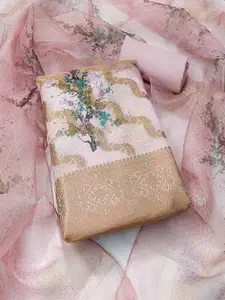 Peachmode Floral Woven Design Zari Organza Unstitched Dress Material