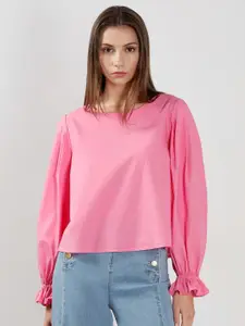 Vero Moda Solid Round Neck Cuffed Sleeves Top