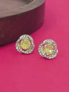 VAGHBHATT Gold-Plated Crystals Antique Circular Shaped Studs
