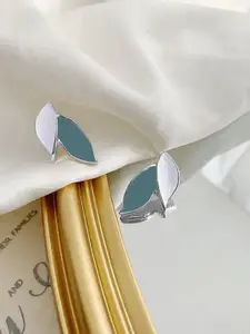 KRENOZ Silver-Plated Antique Leaf Shaped Studded