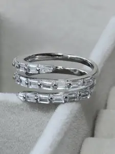 Satlaa 925 Pure Real Sterling Silver Baguette Diamond Coil Adjustable Female Finger Ring