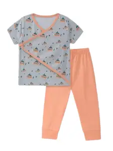 FASHION GRAB Girls Conversational Printed Pure Cotton T-shirt & Joggers