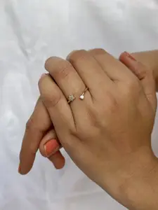 Satlaa Silver Adjustable Ring In Rose Gold Finish With Zirconia 925 Stamp