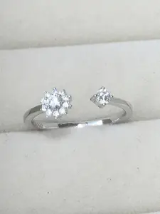 Satlaa Pure Real Sterling Silver Crystal Daisy Adjustable Female Cute Finger Ring