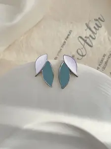 VAGHBHATT Silver-Plated Antique Leaf Shaped Studs