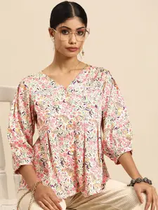 Sangria Floral Print Puff Sleeve Top