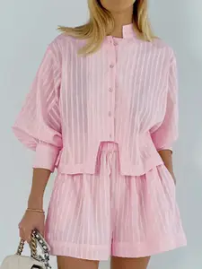 bebe Striped Shirt & Shorts Co-Ord Set