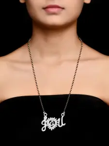 DIVASTRI Silver-Plated CZ With AD Stone Studded & Beaded G Alphabet Pendant Mangalsutra