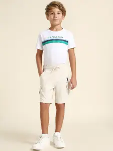 U.S. Polo Assn. Kids Boys Regular Fit Mid-Rise Pure Cotton Cargo Shorts