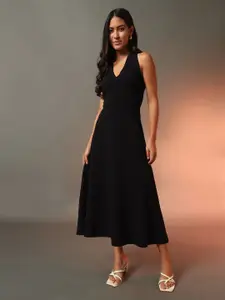 Trend Arrest Women Halter Neck Fit & Flare Midi Dress