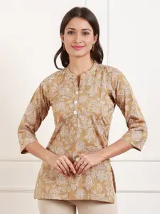 True Shape Floral Printed Mandarin Collar Short Kurti