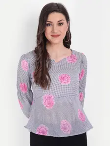 Sangria Women Floral Printed Swarovski Work Peplum Top