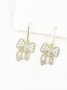 VAGHBHATT Gold-Plated Pearls Studded Geometric Drop Earrings