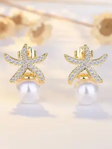 YouBella Gold-Plated Artificial Stones and Beads Star Shaped Drop Earrings