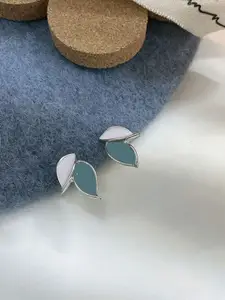 VAGHBHATT Silver-Plated Antique Leaf Shaped Studs