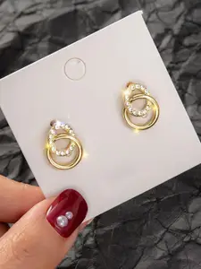 YouBella Gold-Plated Artificial Stones Studded Circular Shaped Studs