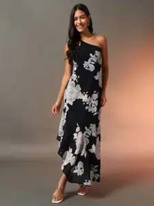 Trend Arrest Women Floral Print One Shoulder Georgette Maxi Dress