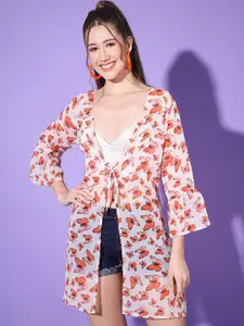 DIMPY GARMENTS Butterfly Printed Tie-Up Neck Shrug