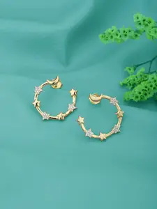 Carlton London 18kt Gold Plated with CZ Moon and Star Half Hoop Earring