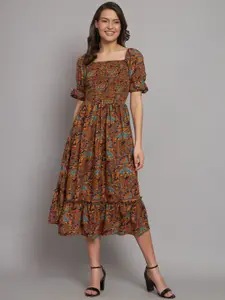 Funday Fashion Women Square Neck Printed Dress