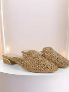 WALKWAY by Metro Women Embellished Laser Cuts Block Heels Mules