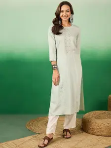 Sangria Striped Thread Work Straight Kurta