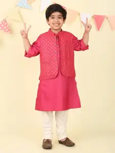 Fabindia Boys Mandarin Collar Straight Kurta & Nehru Jacket