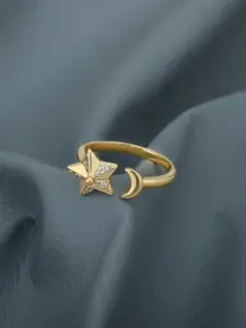 Carlton London 18kt Gold Plated with CZ Moon and Star Adjustable Finger Ring