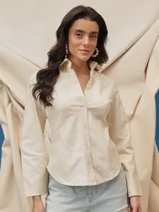 CORSICA Women Comfort Fit Vertical Striped Spread Collar Cotton Casual Shirt