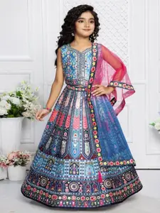 BAESD Girls Printed Thread Work Tie and Dye Ready to Wear Lehenga & Blouse With Dupatta