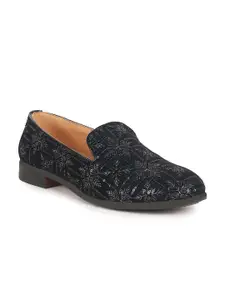 FAUSTO Men Woven Design Slip-On Round Toe  Mojaris