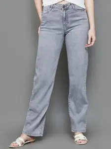 ADBUCKS Women Wide Leg High-Rise Heavy Fade Stretchable Jeans