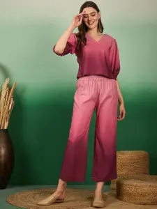 Sangria Ombre Printed Top & Trouser Co-Ords