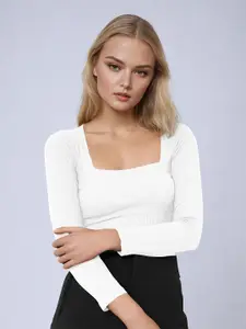 Dream Beauty Fashion women ribbed Square Neck Fitted Top