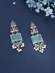 Anouk Silver Plated Artificial Beads Oxidised Geometric Shaped Drop Earrings