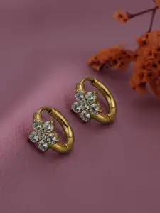 Carlton London 18kt Gold Plated Stainless Steel CZ Floral Hoop Earring