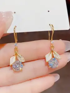 DressBerry Artificial Stones Studded Leaf Shaped Korean Drop Earrings