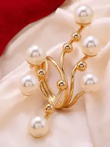 DressBerry Gold-Plated Artificial Stones and Beads-Studded Adjustable Finger Ring