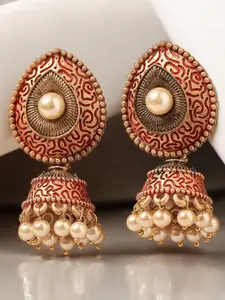 OOMPH Pearls Beaded Dome Shaped Meenakari Jhumkas